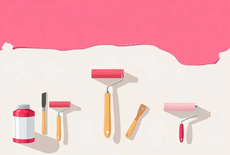 Outils de peinture disposés dans l'ordre des étapes du chantier