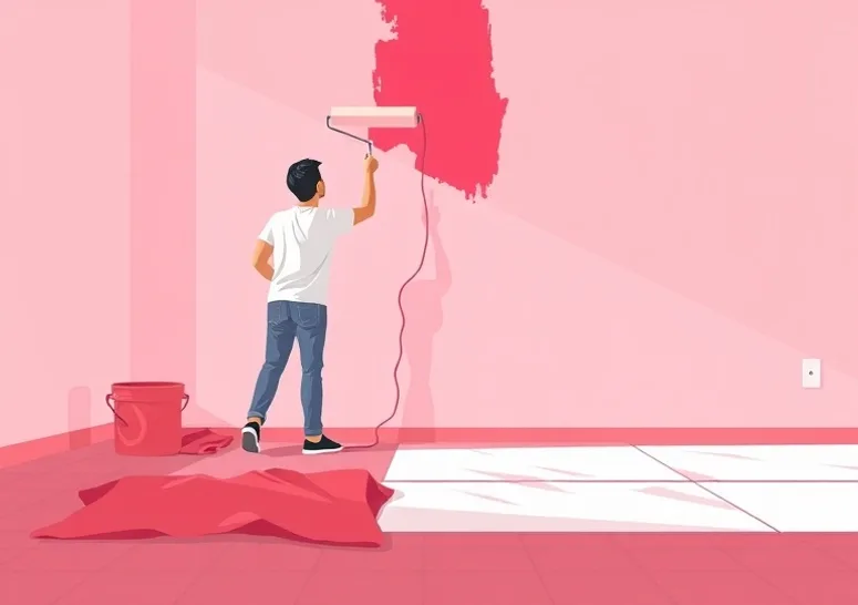 Peintre appliquant la peinture au rouleau sur un mur de salon
