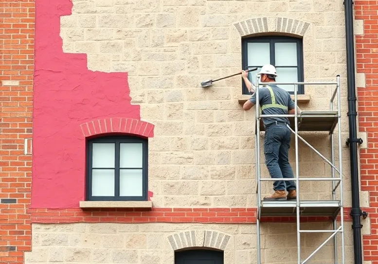 Ravalement de façade en pierre, nettoyage et application d'enduit